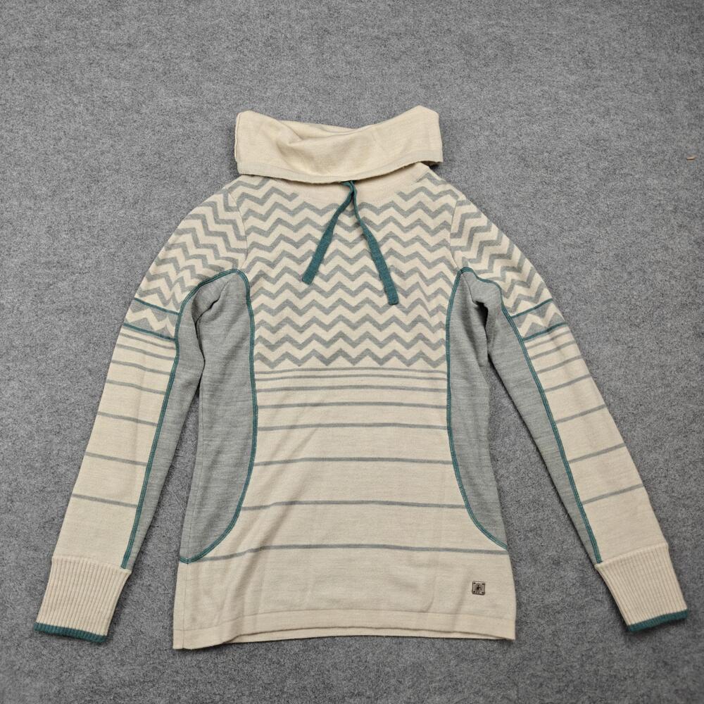 SmartWool Sweater Womens XS White Cowl Neck Pullover Geometric Pockets